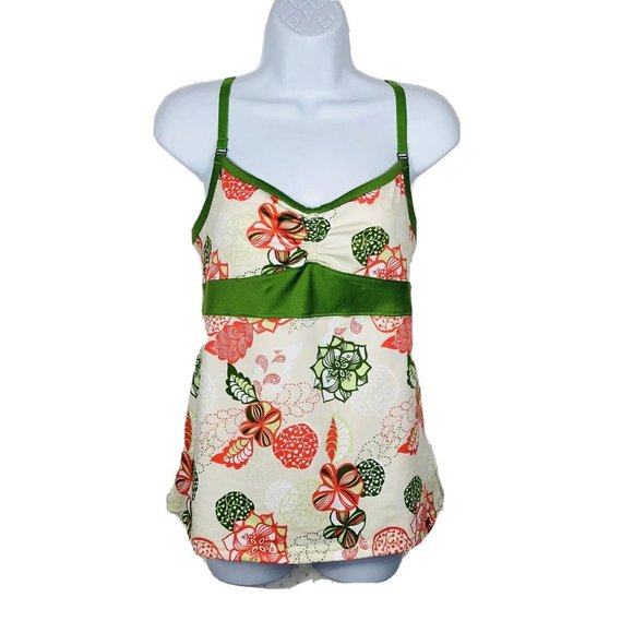 The North Face Sport Tank Top Shelf Bra Medium Beige Green Floral Empire Waist  - Picture 3 of 12